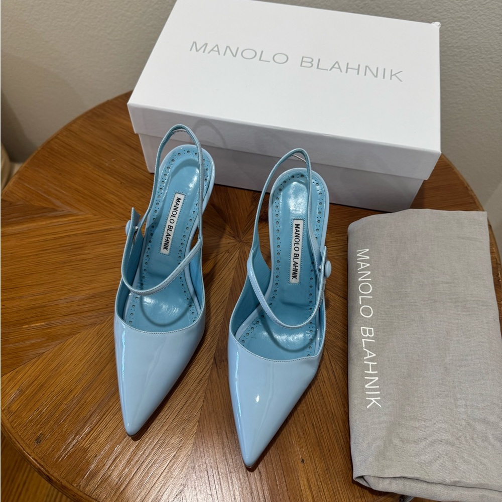 Manolo Blahnik Sky Blue Patent Heels